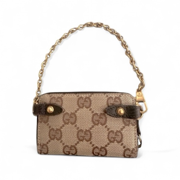 Gucci GG Canvas w/ Leather Micro Mini Chain Pouch Bag - Picture 1 of 16